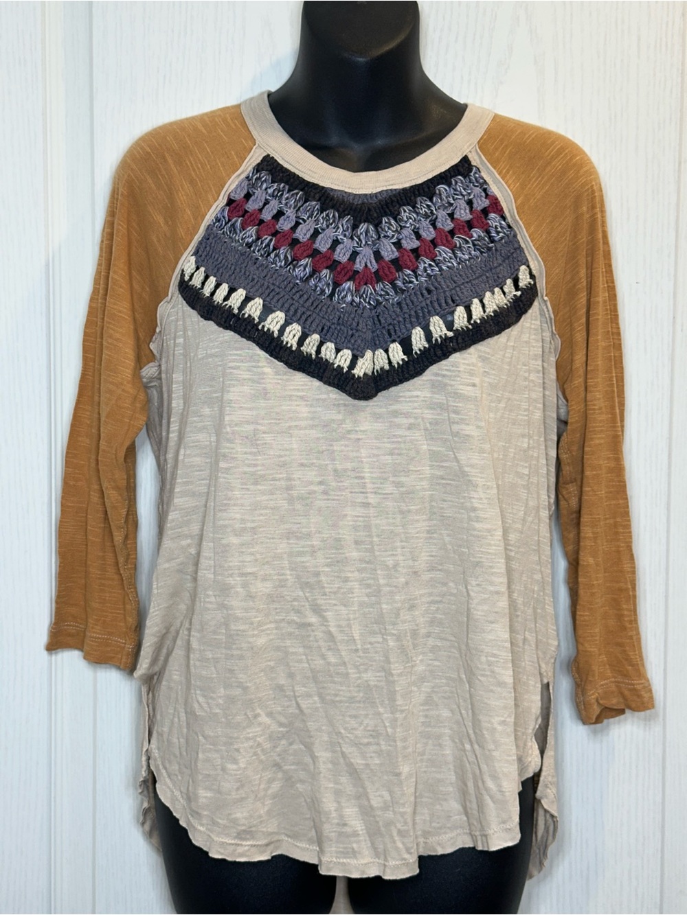 FREE PEOPLE we the free Spring Bound Crochet Paneled Shirt sz S